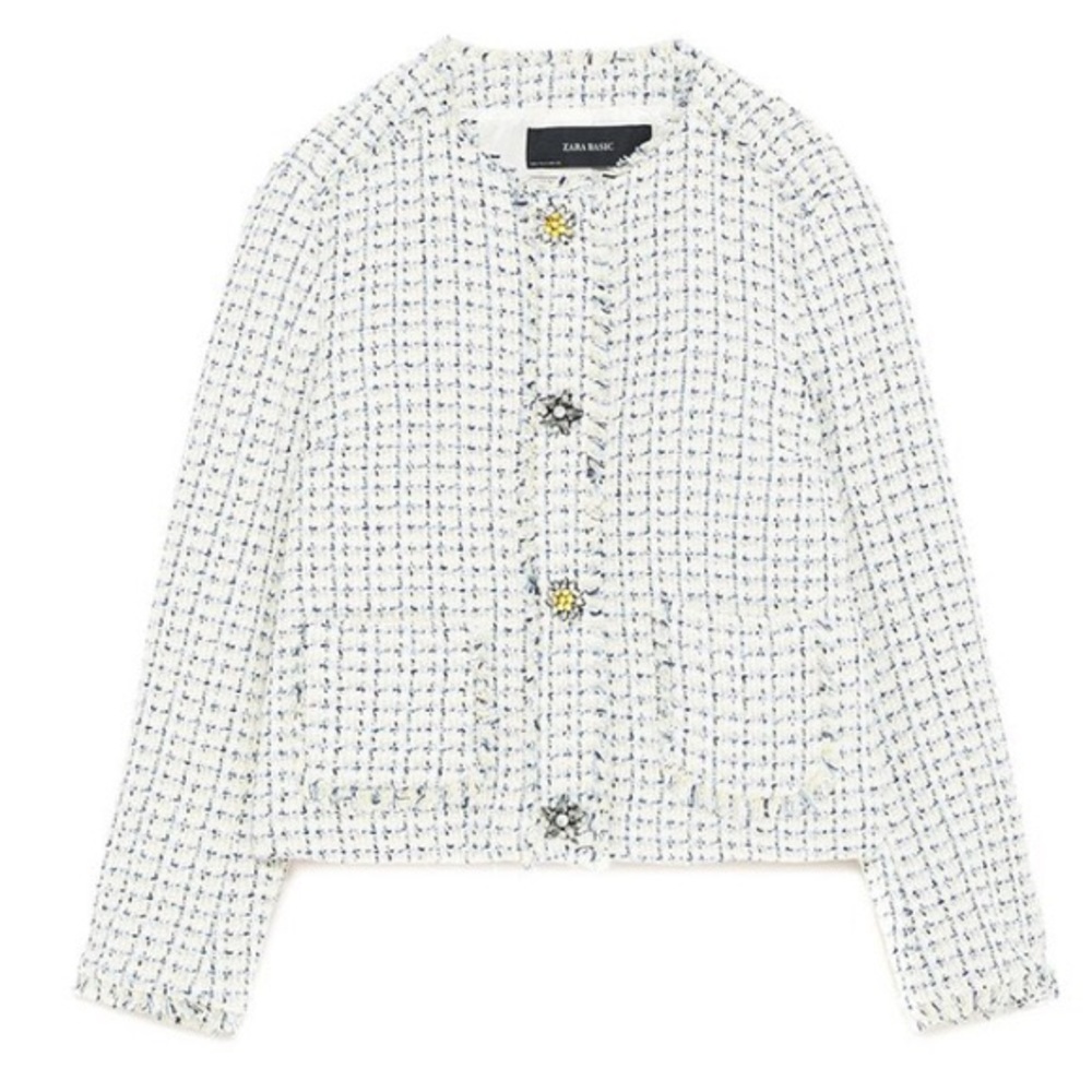 Zara Tweed Blazer with Gemstone Buttons